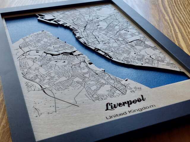 Liverpool City Map Wall Art - 3D Multi Layered Laser Engraved Wood Acrylic Water Effect - image 1