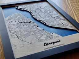 Liverpool City Map Wall Art - 3D Multi Layered Laser Engraved Wood Acrylic Water Effect - thumbnail 1