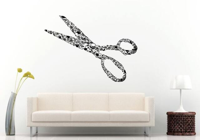 Hair Salon Barbershop Style Cutting Flower Scissors Tools Wall Decal Vinyl Sticker Mural Room Decor L1300 - image 1