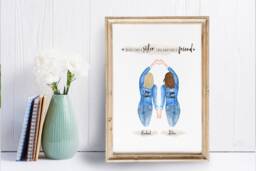 Personalised Sister Portrait A5/A4/A3 Print Gift - Birthdays- Family- Present- Home- Wall Art- Home Decor-New -Sisters Best Friend Love - thumbnail 1