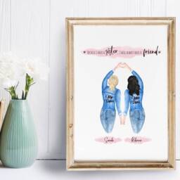 Personalised Sister Portrait A5/A4/A3 Print Gift - Birthdays- Family- Present- Home- Wall Art- Home Decor-New -Sisters Best Friend Love - thumbnail 3