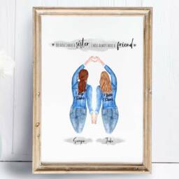 Personalised Sister Portrait A5/A4/A3 Print Gift - Birthdays- Family- Present- Home- Wall Art- Home Decor-New -Sisters Best Friend Love - thumbnail 2