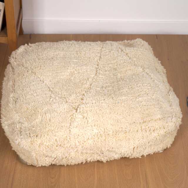 White Beni Ouarain Berber Pouf - Geometric - image 1