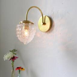 Sconce Lamp, Mid Century Modern Wall Mounted Lighting Fixture, Textured Acorn Globe, Vanity Light, Brass Or Black Finish, Wire-In Or Plug-In - thumbnail 2