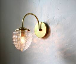Sconce Lamp, Mid Century Modern Wall Mounted Lighting Fixture, Textured Acorn Globe, Vanity Light, Brass Or Black Finish, Wire-In Or Plug-In