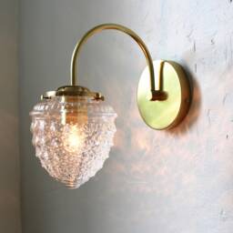 Sconce Lamp, Mid Century Modern Wall Mounted Lighting Fixture, Textured Acorn Globe, Vanity Light, Brass Or Black Finish, Wire-In Or Plug-In - thumbnail 4