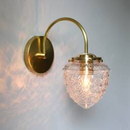 Sconce Lamp, Mid Century Modern Wall Mounted Lighting Fixture, Textured Acorn Globe, Vanity Light, Brass Or Black Finish, Wire-In Or Plug-In - thumbnail 3