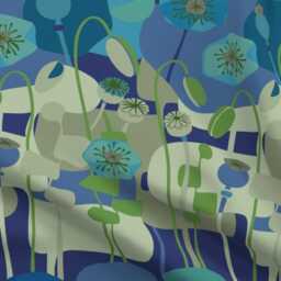 Floral Sheets - Mod Poppies in Blue By Wren_Leyland Mid Century Modern Retro Green Cotton Sateen Sheet Set Bedding Spoonflower - thumbnail 4