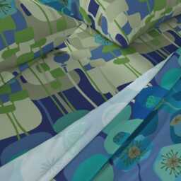Floral Sheets - Mod Poppies in Blue By Wren_Leyland Mid Century Modern Retro Green Cotton Sateen Sheet Set Bedding Spoonflower - thumbnail 2
