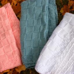 New Born This Is A Hand Knitted Baby Blanket in Pink, Blue Or White. It 25 Inches By Inches. Perfect Size For Stroller - thumbnail 2