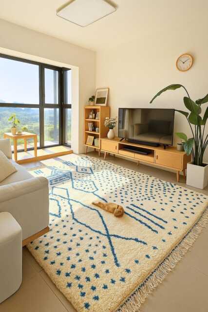 Blue Geometric Berber Wool Rug, Handmade Moroccan Carpet - image 1