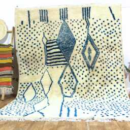 Blue Geometric Berber Wool Rug, Handmade Moroccan Carpet - thumbnail 3