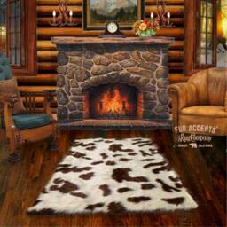 Plush Faux Sheepskin Rug - White & Brown Spotted Shag, Animal Friendly - thumbnail 2