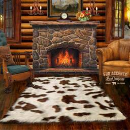 Plush Faux Sheepskin Rug - White & Brown Spotted Shag, Animal Friendly - thumbnail 1