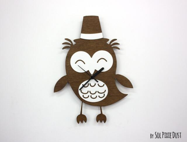 Cute Owl With Hat - Wooden Wall Clock - image 1