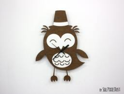 Cute Owl With Hat - Wooden Wall Clock - thumbnail 1