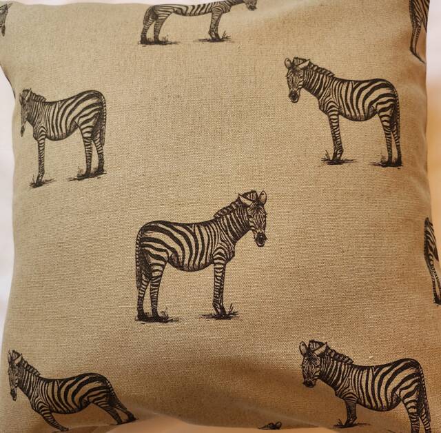 "Linen Zebra Print Cushion Cover Beige Animal Pillow - 16"" X 16"