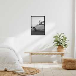 Vintage Classic Sports Car Girl Print, Luxury Woman, Fine Art Photography Wall Art, Museum Quality Black & White Poster - thumbnail 2