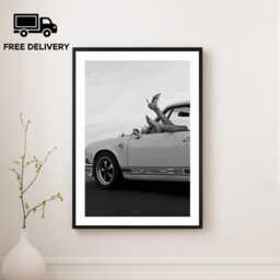 Vintage Classic Sports Car Girl Print, Luxury Woman, Fine Art Photography Wall Art, Museum Quality Black & White Poster - thumbnail 1