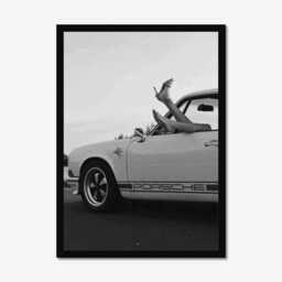Vintage Classic Sports Car Girl Print, Luxury Woman, Fine Art Photography Wall Art, Museum Quality Black & White Poster - thumbnail 3