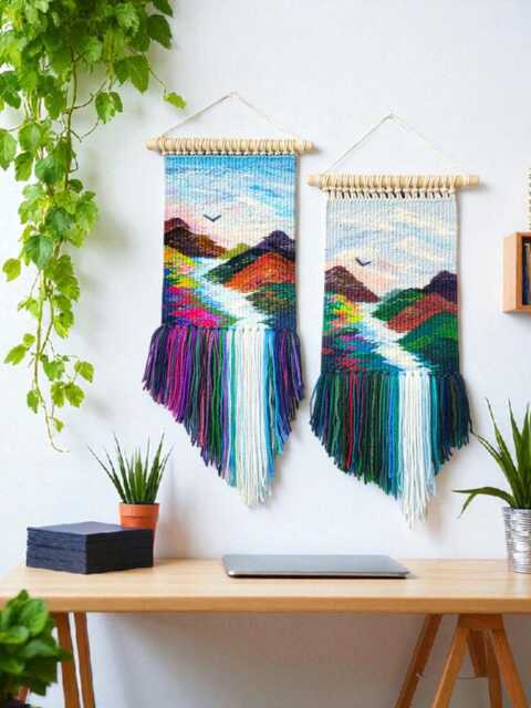 Weave Weaving Tapestry Ornaments Sky - Gallery Wall Wall Hanging Small Decor Mini Woven Art Woven Hanging - image 1