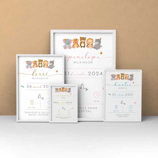 New Baby Personalised Poster Print Custom New-Born Birth Details Wall - Available With Frame - image 1