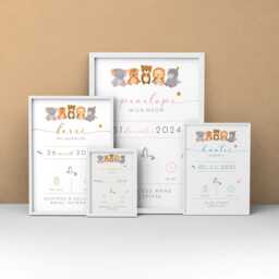 New Baby Personalised Poster Print Custom New-Born Birth Details Wall - Available With Frame - thumbnail 1