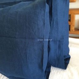3 Pcs Set Stone Washed Pure Linen Bedding Set Summer Blanket Top Sheet With 2 Pillowcases Navy Blue Hand Made By Linen Legend - thumbnail 3