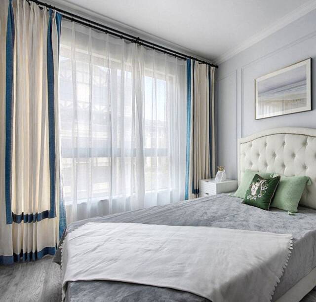 A Pair Of Curtains With Border Trim, Custom Heavy Weight Cotton Blend Living Room Curtains, Drapery Panels, Bedroom - image 1