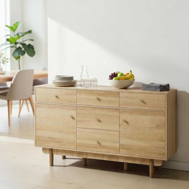 Walnut Sideboard Cabinet Modern 5-Drawer Buffet With Adjustable Shelves - image 1