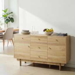 Walnut Sideboard Cabinet Modern 5-Drawer Buffet With Adjustable Shelves - thumbnail 1