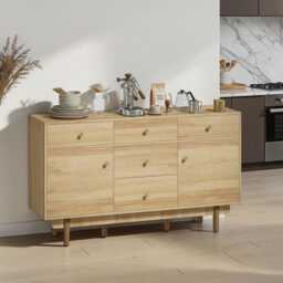 Walnut Sideboard Cabinet Modern 5-Drawer Buffet With Adjustable Shelves - thumbnail 2