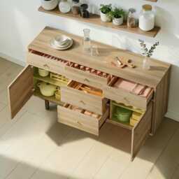 Walnut Sideboard Cabinet Modern 5-Drawer Buffet With Adjustable Shelves - thumbnail 3