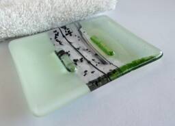 Fused Glass Soap Dish in Chalk & Pale Green By Bprdesigns - thumbnail 1