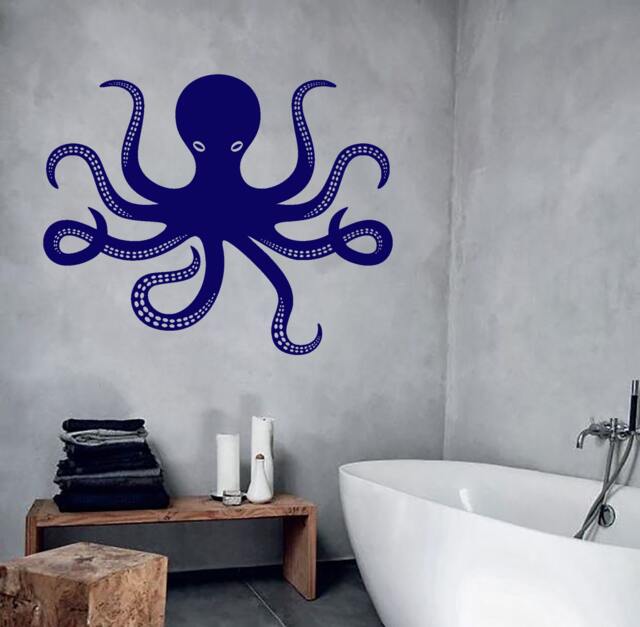 Wall Vinyl Decal Bathroom Decor Octopus Outline Marine Nautical Modern For Living Room - #1061Dz - image 1