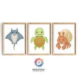 Ocean Animal Nursery Wall Art - 30 Design Choices, Ray, Turtle, Hermit Crab, Baby Bedroom Decor, Boys Girls, Sealife Print, Kids Sea Prints - thumbnail 1