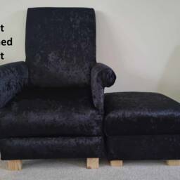 Velvet Fabric Adult Chair & Footstool Armchair Silver Grey Navy Blue Nursery Bedroom Occasional Red Aqua Turquoise Pouffe Crushed Or Plain - thumbnail 3