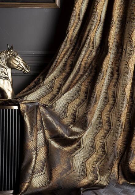 Luxury Striped Curtain Panel Black, Gold & Orange Custom Drape - image 1