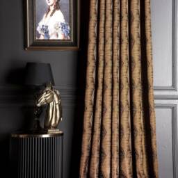 Luxury Striped Curtain Panel Black, Gold & Orange Custom Drape - thumbnail 2