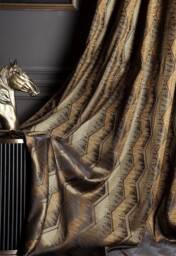 Luxury Striped Curtain Panel Black, Gold & Orange Custom Drape - thumbnail 1