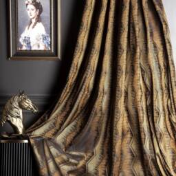 Luxury Striped Curtain Panel Black, Gold & Orange Custom Drape - thumbnail 4