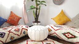 Stuffed Moroccan Leather Pouf, Pouf Ottoman, Handmade Floor Poof, Footstool, Ottoman Table, & Stools - thumbnail 1
