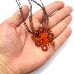 Bright Orange Spotted Octopus Pendant - thumbnail 4