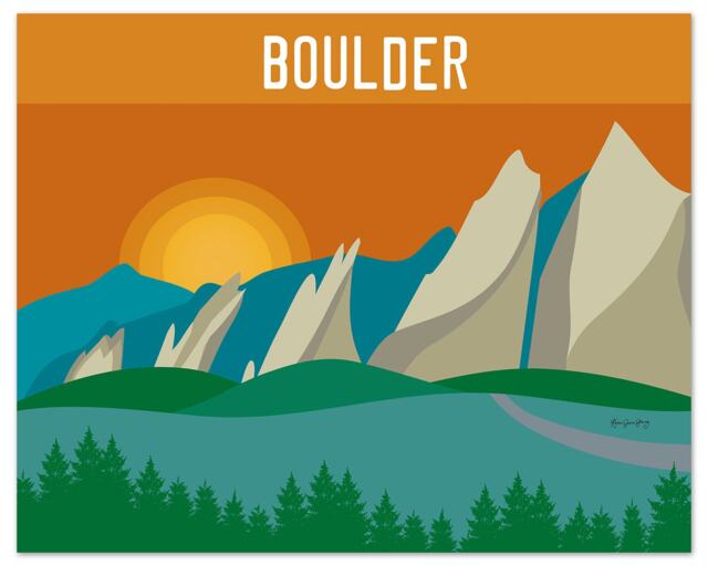 Boulder Skyline Art Print, Decor Colorado Flatirons Print - Travel Wall Gift, Loose Petals City Print- Style E8-O-Bou - image 1