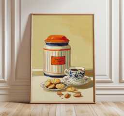 Vintage Kitchen Art Print, Grandma's Treats Cookie Jar Poster, Retro Tea & Biscuit Wall Art, Cozy Country Home Decor - thumbnail 1