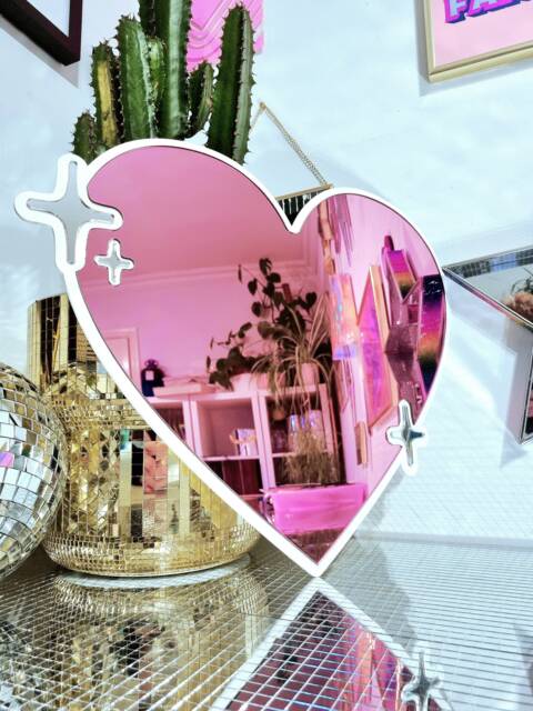 Handmade Pink Heart Wall Mirror Pop Art Dopamine Decor - image 1