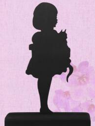 Girl Silhouette -Holding A Cat - Handmade Wood Decoration, Kids Room Decor - Cld23 - thumbnail 1