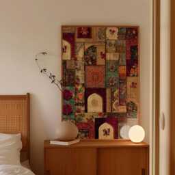 Persian Textile Poster - Red Floral Patchwork Art Oriental Rug Style Illustration - thumbnail 2