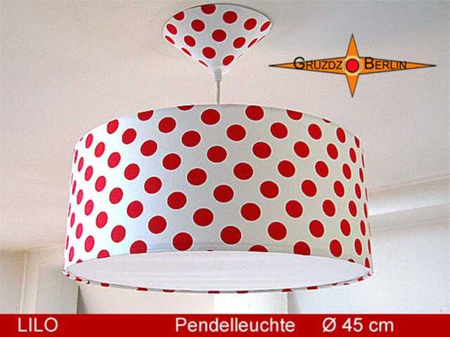 Dotted Hanging Lamp Red White Lilo Pendant With Diffuser in Many Sizes Of Your Choice - image 1