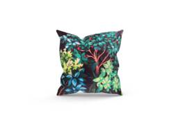 Velvet Forest Filled Cushion Square, Colourful Home Decor, Unique Nature Cushion, Furniture Decoration, UK - thumbnail 1